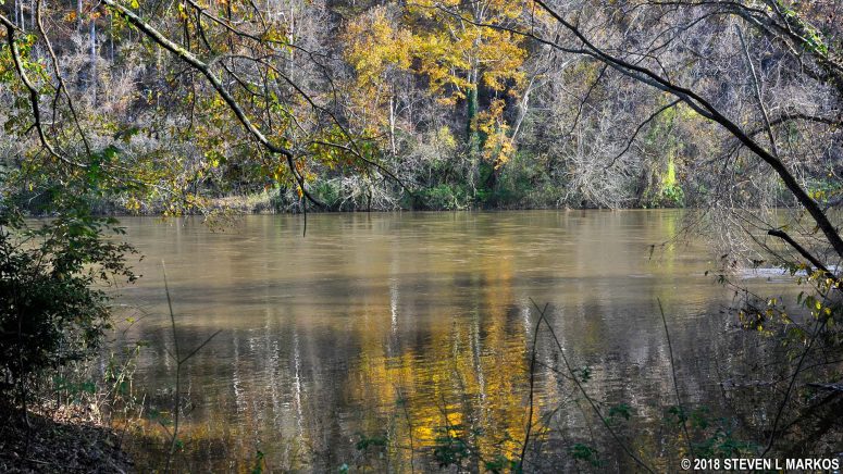 Clear view of the Chattahoochee River near the JS 1 trail intersection at the Johnson Ferry South unit of Chattahoochee River National Recreation Area