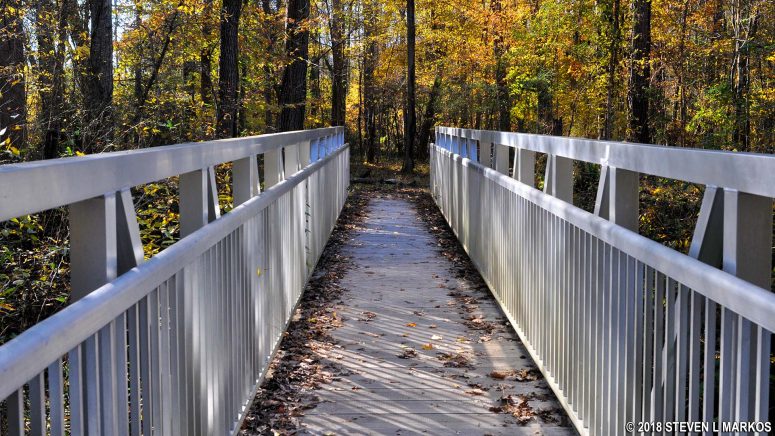 Metal bridge over one of the creeks between intersections JB 4 and JB 6 on the Jones Bridge Unit trail in Chattahoochee River National Recreation Area