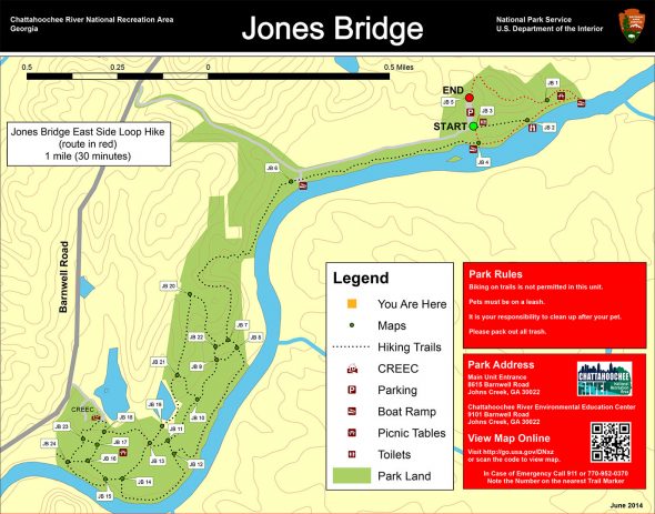 Jones Bridge East Side Loop Hike map (click to enlarge)