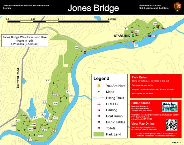 Jones Bridge West Side Loop Hike map (click to enlarge)