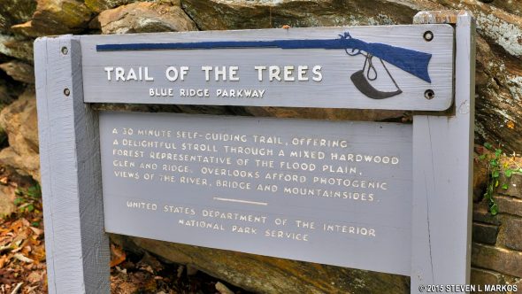Trail of the Trees wayside exhibit at the James River Visitor Center on the Blue Ridge Parkway