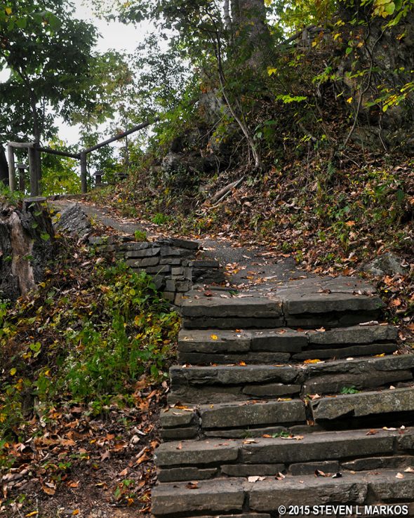 Stone stairs at the start of the Blue Ridge Parkway's Trail of the Trees leads up to the top of the ridge