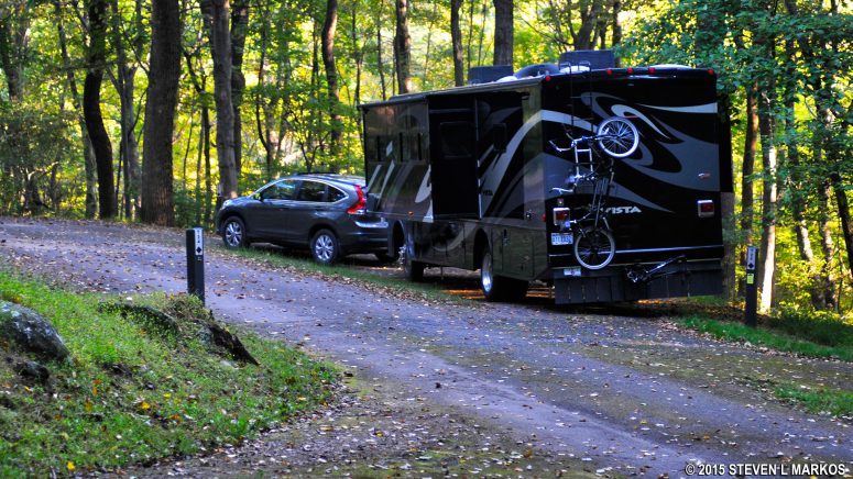 RV site at Peaks of Otter Campground on the Blue Ridge Parkway