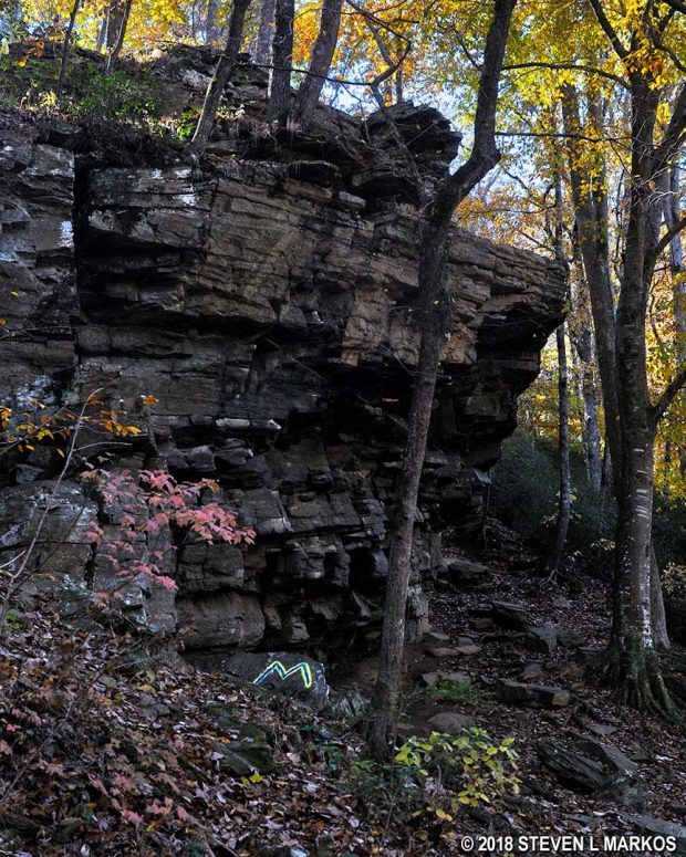 Cliff at AL 8 on the Allenbrook Trail in the Vickery Creek unit of Chattahoochee River National Recreation Area