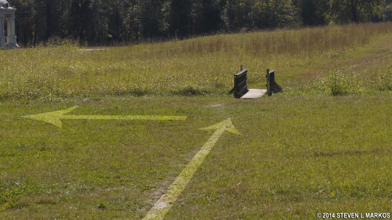 General Bragg Trail begins at the foot bridge across the field from the Chickamauga Battlefield Visitor Center parking lot, Chickamauga and Chattanooga National Military Park