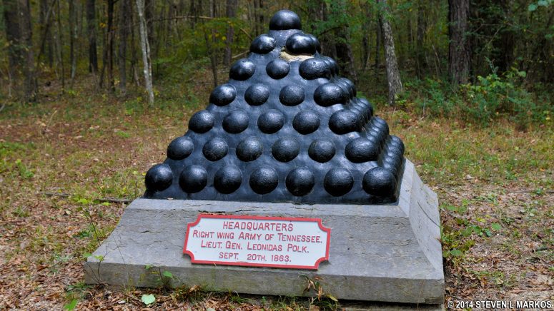 Marker for General Polk’s Headquarters in the Chickamauga Unit of Chickamauga and Chattanooga National Military Park