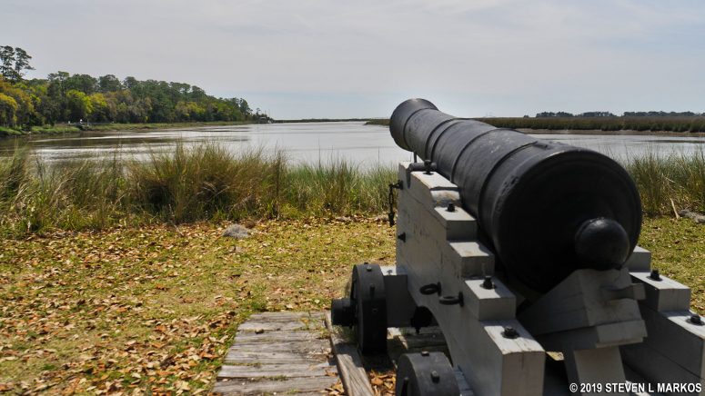 12-pounder cannon at Fort Frederica National Monument guards the Frederica River