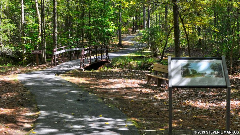 Exhibits along the paved Historical Trail at Ninety Six National Historic Site