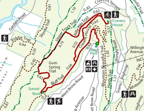 Sunset Rock-Cravens House Loop Hike map (click to enlarge)