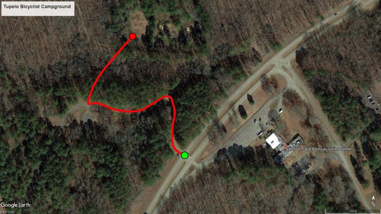 Map to the Tupelo Bicyclist Campground