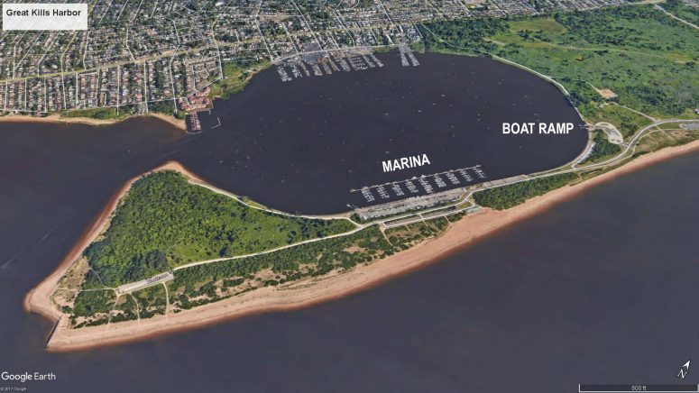 Satellite view of Great Kills Harbor