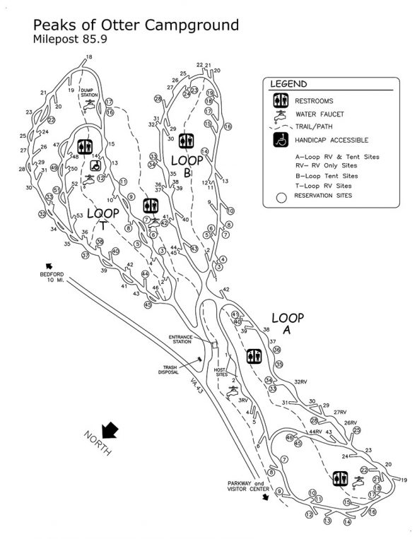 Peaks of Otter Campground map (click to enlarge)