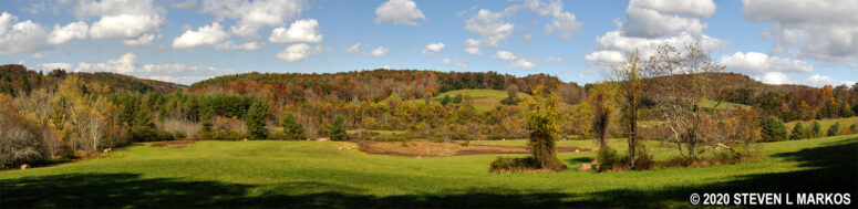Panoramic view of the meadow on the High Meadow Trail at the Blue Ridge Music Center on the Blue Ridge Parkway (click to enlarge)