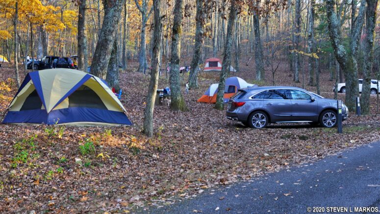 One of the few level sites at the Blue Ridge Parkway's Peaks of Otter Campground, A17
