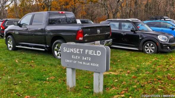 Packed parking lot at Sunset Field on the Blue Ridge Parkway