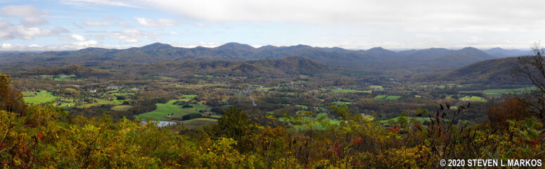 Panoramic view from the Blue Ridge Parkway of Rockfish Valley (click to enlarge)