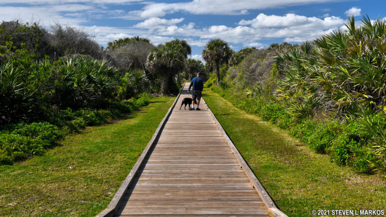Boardwalk from the parking lot leads to the Turtle Mound Trail at Canaveral National Seashore