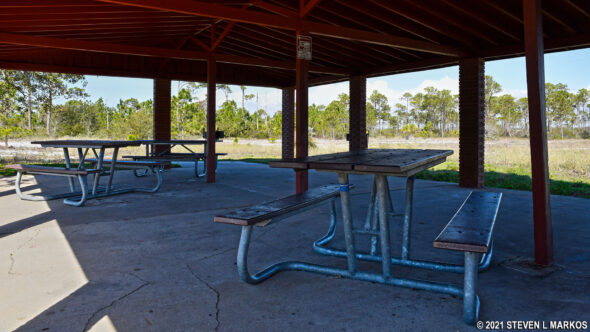 Picnic tables at the Battery Worth Picnic Area