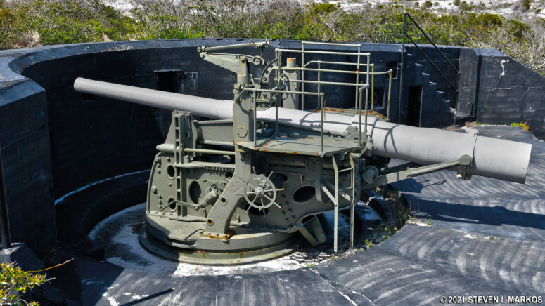 Gun on a disappearing carriage at Battery Cooper, Gulf Islands National Seashore