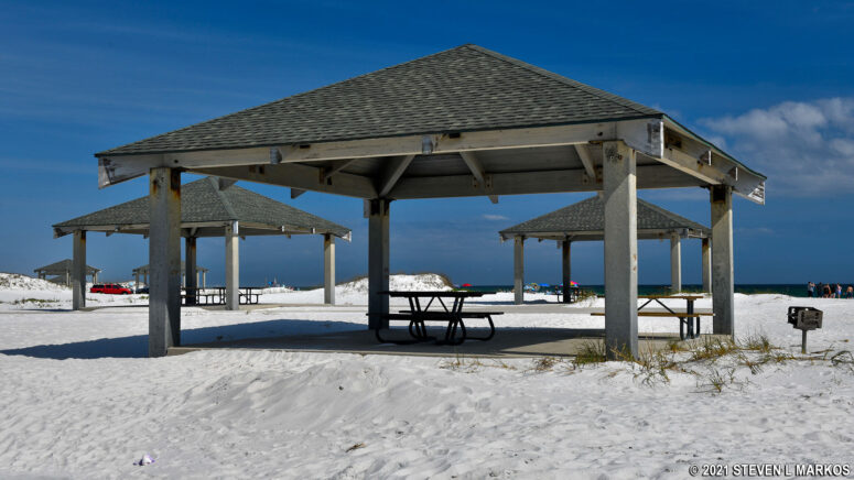 Picnic pavilions at Opal Beach in Gulf Islands National Seashore