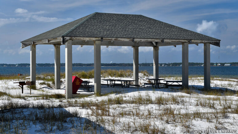 Bayside picnic pavilion at Gulf Island National Seashore's Opal Beach