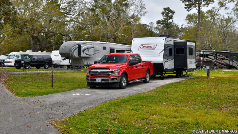 Campsites on the inner loop at Davis Bayou Campground in Ocean Springs, Mississippi