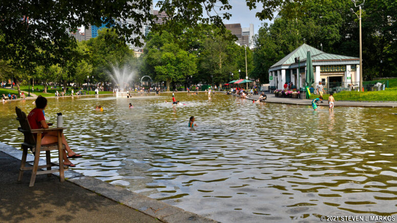 Lifeguard watches over the Frog Pond at Boston Common