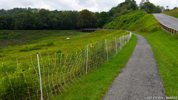 Path to the South Fork Dam's north abutment overlook and spillway, Johnstown Flood National Memorial