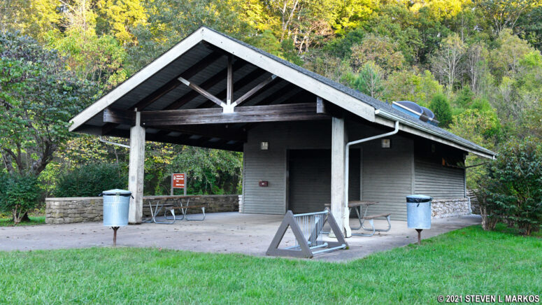 Restroom and picnic pavilion at the Garrison Creek Picnic Area on the Natchez Trace Parkway
