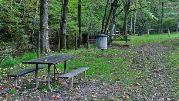 Picnic tables along Burns Branch on the Natchez Trace Parkway