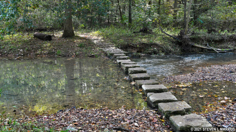 Stepping stones over Colbert Creek on the Rock Spring Trail, Mile 330.2 on the Natchez Trace Parkway