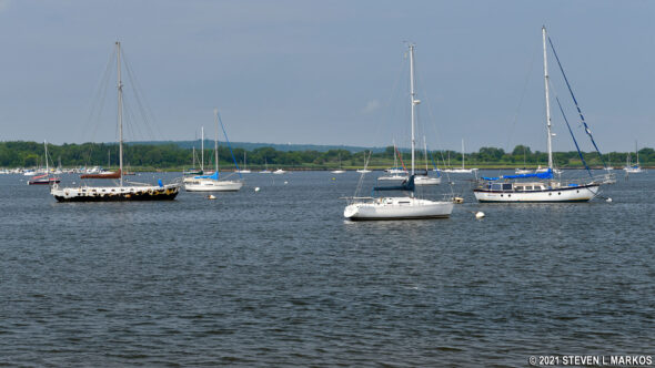 Boats anchored in Great Kills Harbor on Staten Island, Gateway National Recreation Area