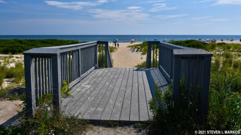 Beach entrance at the northern end of the Beach B parking lot at Sandy Hook, Gateway National Recreation Area