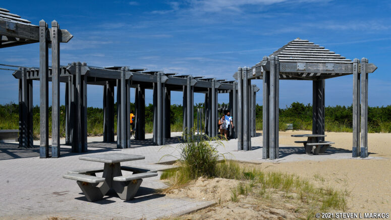 Picnic tables at Sandy Hook's Beach C, Gateway National Recreation Area