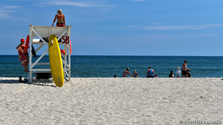 Lifeguards are on duty at Sandy Hook's Beach C in Gateway National Recreation Area