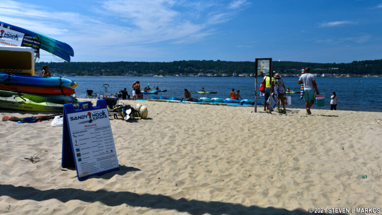 Kayak and paddleboard rentals are available at Sandy Hook Bay across from Beach C, Gateway National Recreation Area