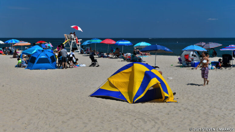 Enclosed tents on Sandy Hook’s Beach D in Gateway National Recreation Area---not everyone follows the rules