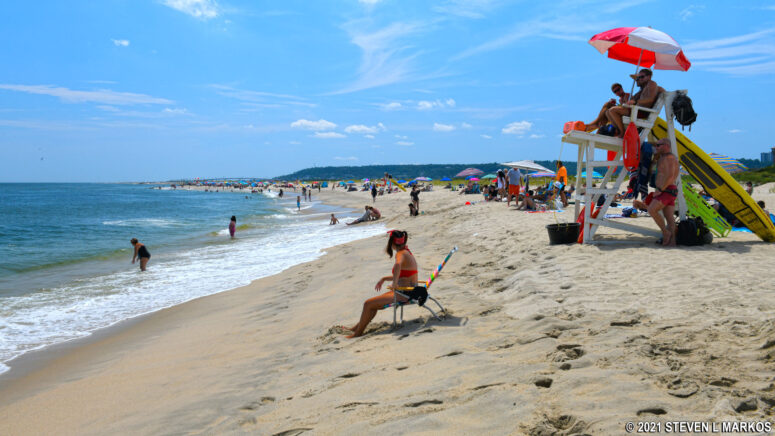 Lifeguards on Beach E in the Sandy Hook unit of Gateway National Recreation Area