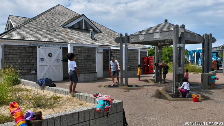 Bathhouse and showers at Beach E at the Sandy Hook Unit of Gateway National Recreation Area