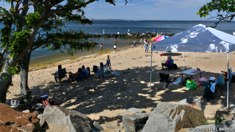 Picnicking on the bayside beach near Guardian Park at Fort Hancock, Gateway National Recreation Area