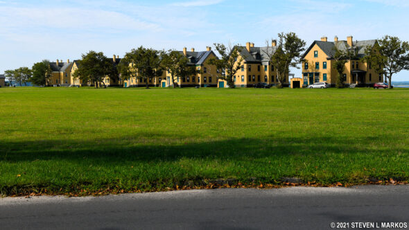 Fort Hancock's athletic field behind the officer housing, Gateway National Recreation Area