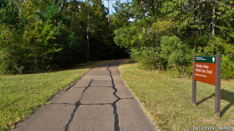 Access to the Chisha Foka Multi-Use Trail at the Choctaw Agency stop on the Natchez Trace Parkway