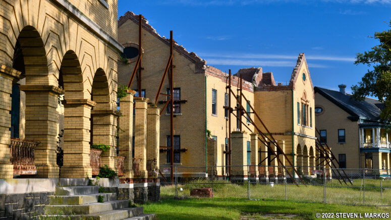 Fort Hancock Enlisted Men's Barracks 24 (foreground), 23 (under renovation), and 22 (far right, renovated), Gateway National Recreation Area