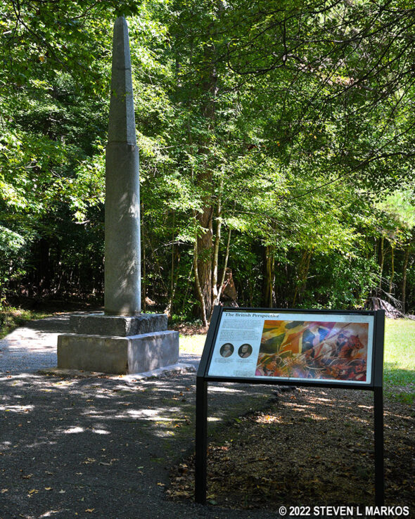 Wayside exhibit and Regulars Monument at the Guilford Courthouse Battlefield Tour Stop 7, Guilford Courthouse National Military Park