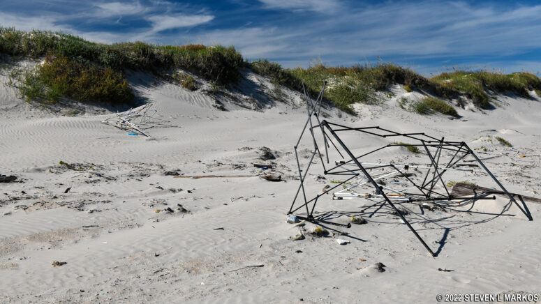 Tent frames left behind on Padre Island National Seashore's South Beach by beachgoers