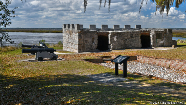 Fort Frederica powder magazine and foundations of the store houses