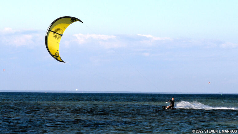 Kite surfer in Choctawhatchee Bay off of Okaloosa Beach, Gulf Islands National Seashore