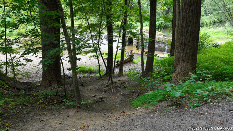 The Valley Creek Trail passes above a dam on Valley Creek, Valley Forge National Historical Park