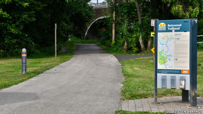 Trailhead for the Schuylkill River Trail at Valley Forge's Betzwood Picnic Area
