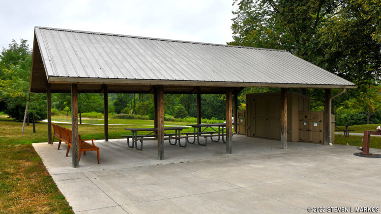 Picnic tables at the upper level of the Valley Forge Visitor Center property